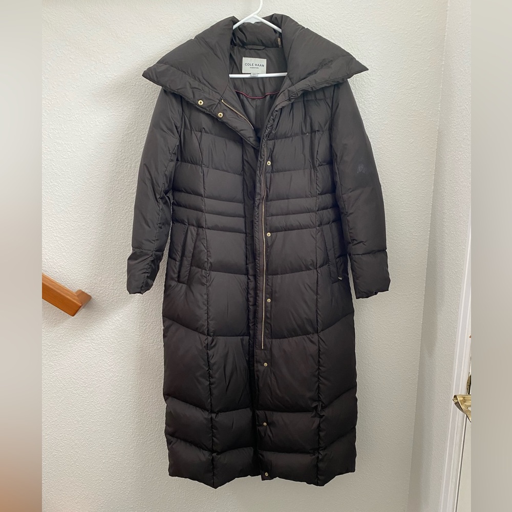 Cole Haan down full length coat brown size Large